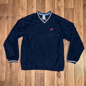 Nike Men's Dark Blue Windbreaker with Red Logo